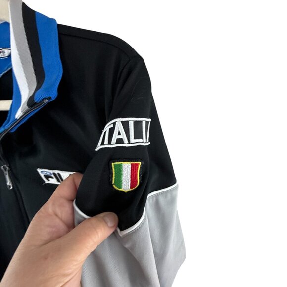 Fila Italia Track Jacket Youth XL 18-20 Black Blue Gray Zip Up Flag Patch - Picture 6 of 9